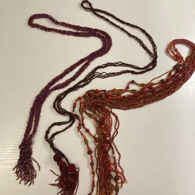 3 Collar Semilla Cuentas Largo 54 pulgadas Artístico Boho Bufanda Borlas Declaración Joyería  Foto 1 de 4