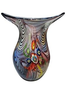 Vintage Dussica France Mouth Blown Art Glass Vase In A Millefiori Style