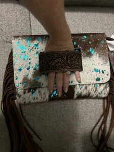 American Darling Women’s Clutch Purse Hand Tooled Hair-On Genuine Leather New - Picture 1 of 7