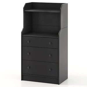 3-Drawer Dresser Modern Tall Storage Organizer w/ Shelves for Living room Black - Picture 1 of 8