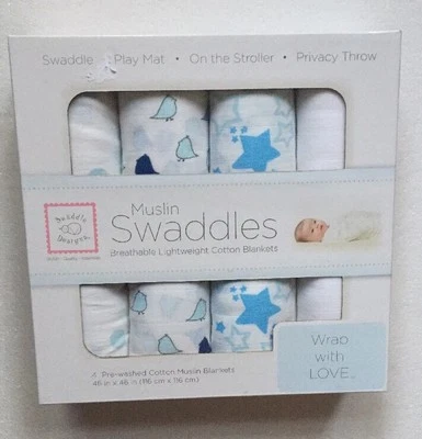 Paquete de 4 pañales de muselina de Swaddle Designs azul, regalo para bebé (NUEVO EN CAJA) Foto 1 de 4