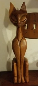 Vintage 16" Monkey Pod Wood Cat Carving Phillipines - Picture 1 of 8