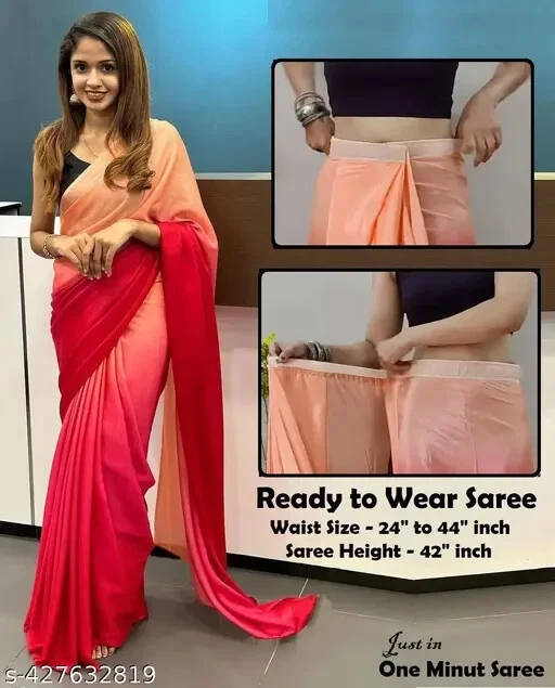 Women's Ready to Wear Chinon Chiffon Silk Saree - Image 1 of 1