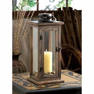 Metal Glass Lodge Wooden Serene�Candleholder Lantern Indoor Outdoor Decor