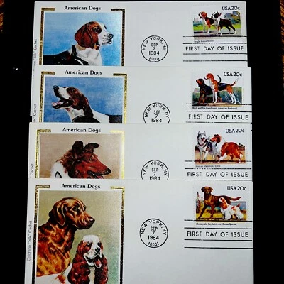 1984, #2098-2101, Dogs on 4 Colorano Silk cachets SET $16 - Image 1 of 4