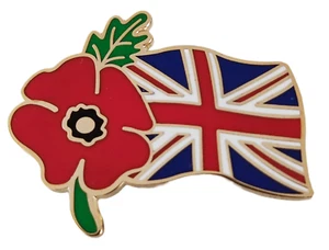 UK Poppies Pin Badge Remembrance Union Jack Pin WW1 Memorial - Picture 1 of 5