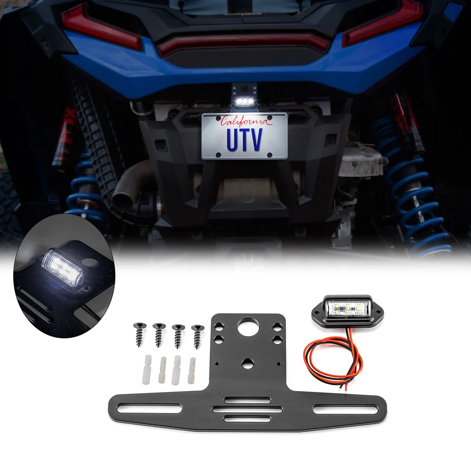 UTV ATV License Plate Holder Led Light Bracket for Polaris Ranger RZR Can-Am X3 - Image 1 of 4