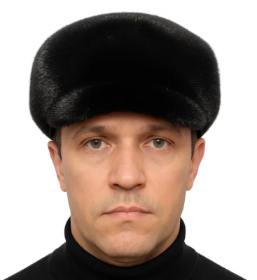 Men's Fur Cap Winter Fur Newsboy Hat Classic Warm Men Luxury Real Mink Hat Black - Image 1 of 4