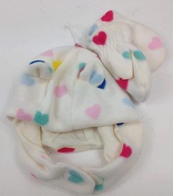 Baby Gap Girls Ivory Pastel Heart Fleece Hat Mittens Set 6-12 or 12-18months - Image 1 of 4