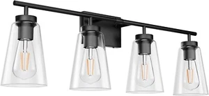 4-Light Black Vanity Farmhouse Bathroom Lighting Fixture Over Mirror Clear Glass - Picture 1 of 14