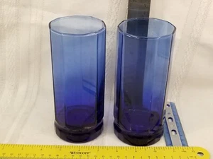 EUC SET OF 2 ANCHOR HOCKING ESSEX 10 SIDED COBALT BLUE TUMBLERS GLASSES - Picture 1 of 2