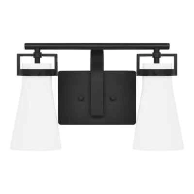 Decoradores del hogar Clermont 14,75 pulgadas Luz de tocador de baño negra mate de 2 luces Foto 1 de 4