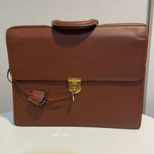 Used Ferragamo brown leather business briefcase with keys - Picture 1 of 6