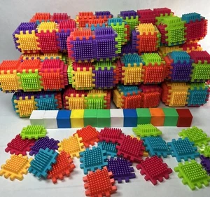 Stacking Bristle Spike Blocks Toddler Preschool STEM 300+ Pc & 12 Rattle Blocks - Picture 1 of 9