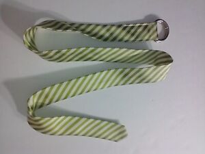 J. Crew 100% Silk Fabric Belt S/M Green White Diagonal Stripes D Ring Slide EUC