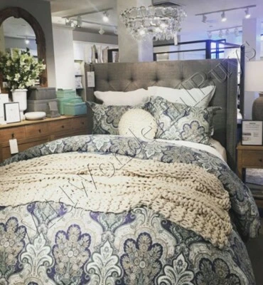 Pottery Barn Jordana Paisley Duvet Cover Blue Queen 2 Standard Shams Floral 3pc - Image 1 of 4