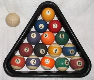 POOL BALL SET BILLIARDS CUE SPORTS SET OF 16 RACK USED REPLACEMENT ARTS CRAFTS - Picture 1 of 5