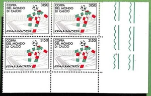 a1199 - ITALIA - SELLOS - FÚTBOL 1990 Bloque de 4 ERROR DOBLE IMPRESIÓN - Raybaudi - Imagen 1 de 1