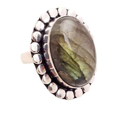 Pietra Labradorite Placcato Argento Handmade Gioielli Misura Anello US 7.75 - Immagine 1 di 3