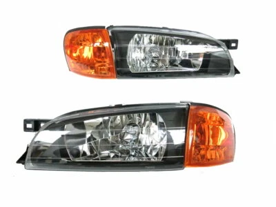For-1995-2001-Subaru Impreza Black Headlight+Amber Corner Turn Signal Lamps Pair - Image 1 of 4