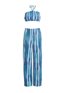 Womans Striped  No Boundaries Tube Top Pants Set Size Small Blue - Picture 1 of 6