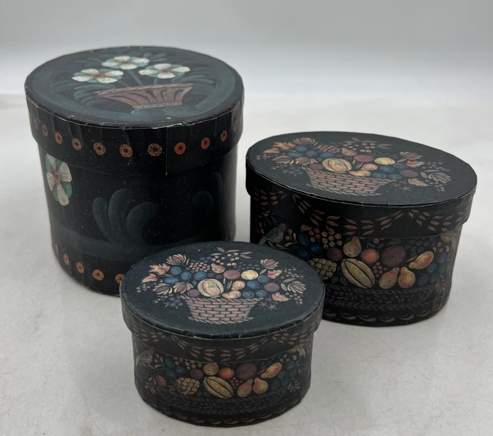 Bobs Boxes Nesting Boxes Rustic Primitive Blue Floral Trio - Image 1 of 4