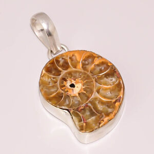 Natural Ammonite Fossil Handmade Jewelry 925 STERLING SILVER PLATED PENDANT