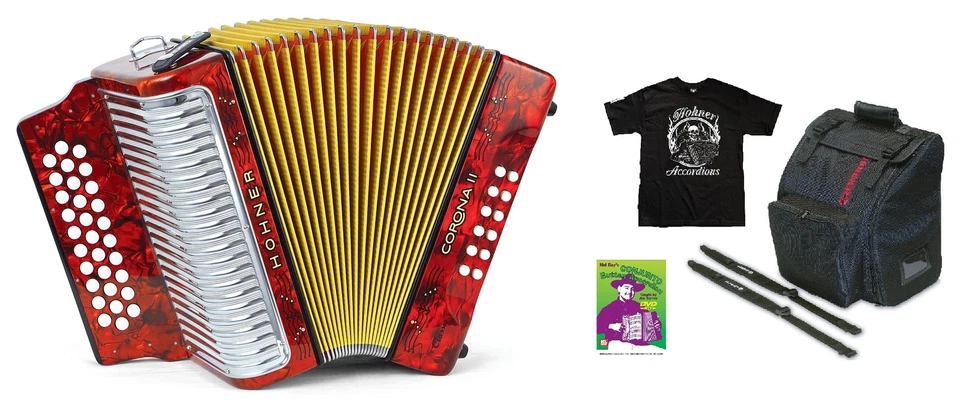 HOHNER 3523GR CORONA II Classic GCF Accordion Pearl Red With Gig Bag and Straps