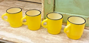 Set of 4 Vintage Anchor Hocking Fire King Yellow Stackable Coffee Mugs - Picture 1 of 14