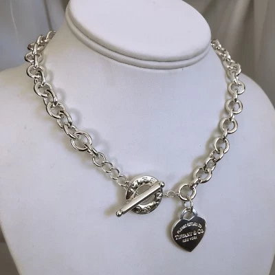 Collar Please Return to Tiffany Plata Etiqueta Corazón Palanca en Plata AUTÉNTICO Foto 1 de 4
