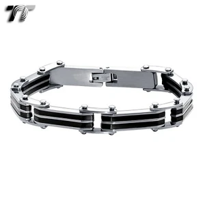 TT Silver/Black 316L Solid Stainless Steel Link Bracelet BBR120 - Picture 1 of 2