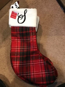 LETTER S Initial - WONDERSHOP TARGET  plaid CHRISTMAS STOCKING MONOGRAM 18" NEW - Picture 1 of 1