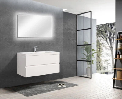 ALma-Angela 42″ Gloss White Wall Mount Vanity With Sink - Image 1 of 4