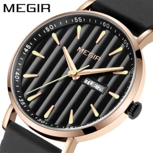 MEGIR Men Watches Ultra Thin Date Calander Silicon Strap Casual Quartz Watch - Picture 1 of 15