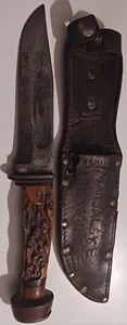 Early KA-BAR Stag Handle Sheath Marked Vintage Rough Loose Handle Massalske 9.5" - Picture 1 of 18