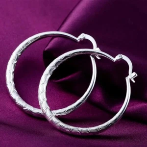 Damen Modeschmuck 925 Silber vergoldet 1,5" mittelgroße runde Creolen - Bild 1 von 8