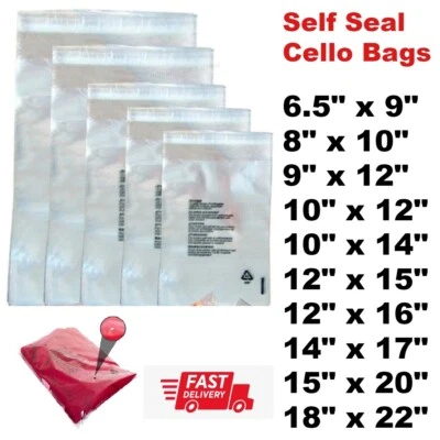 Clear Cellophane Bag Display Garment Cello Peel & Seal Self Adhesive Plastic OPP - Image 1 of 4