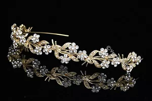Tocado nupcial de oro Rhinestones Crystal Wedding Headband Tiara V675 - Imagen 1 de 3