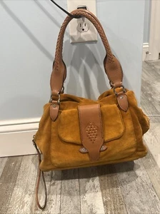 VINTAGE COLE HAAN SHOULDER BAG BROWN SUEDE PURPLE LINING PURSE MADELYN SUEDE F06 - Picture 1 of 23