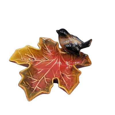Cenicero creativo cooperativo gorrión pájaro en hoja de arce baratija plato bandeja  Foto 1 de 4
