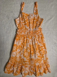 Sleeveless MEDIUM (8) Side Cut Dress W/pockets Orange/white Cat & Jack Brand New - Picture 1 of 3