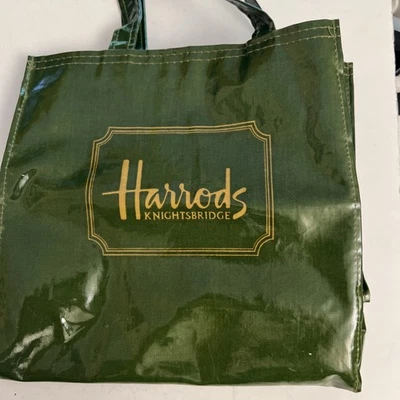 "Bolso de Mano HARRODS Verde PVC Dorado Logo Doble Asa Vinilo Pequeño 10""x 9""" Foto 1 de 4