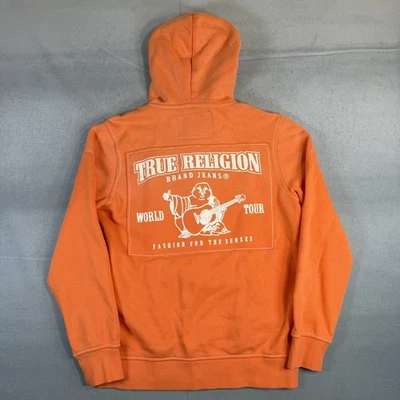 Sudadera con Capucha True Religion Para Hombre XS Naranja Cremallera Clásica Buda Parche Logo Vellón Foto 1 de 4