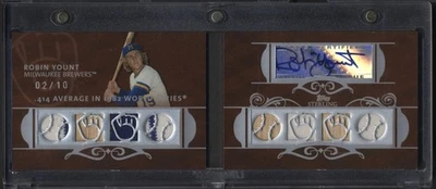 2008 Topps Sterling ROBIN YOUNT Auto #02/10 Booklet 8-Piece Game Used Bat Jersey - Image 1 of 2