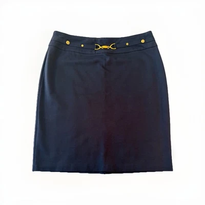 Navy Stretch Pencil Skirt Gold Bit Hardware Equestrian Chic Classic Prep Work XL - Image 1 of 4