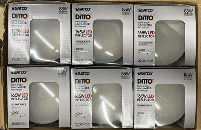 Satco S9640 LED Reflector 16.5W BR40, 4000K Dimmable 6 Pack Bulbs - Image 1 of 4