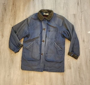 Vintage LL Bean Barn Coat Wool Lined Mens Blue Distressed Faded USA Made Med - Picture 1 of 6