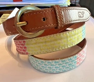 Vineyard Vines WOMENS LEATHER & Nylon Color Skinny BELT SZ Large 1/2" wide 1119 - Picture 1 of 4