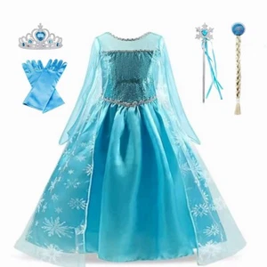 Elsa Dress Girls Princess Costumes & Accessories Halloween Birthday Fancy Party - Picture 1 of 7
