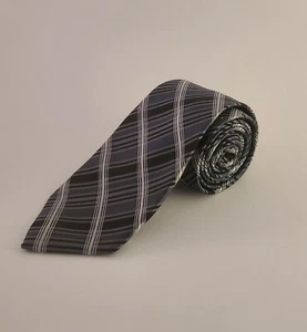 Alfani Men's Neck Tie Black Silver White Tartan Style Skinny Slim Silk - Picture 1 of 7